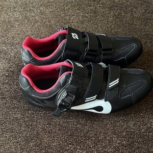 Peloton Black and White Cycling Shoes with Red Soles